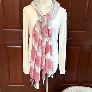 Lands' End Pink and White Scarf